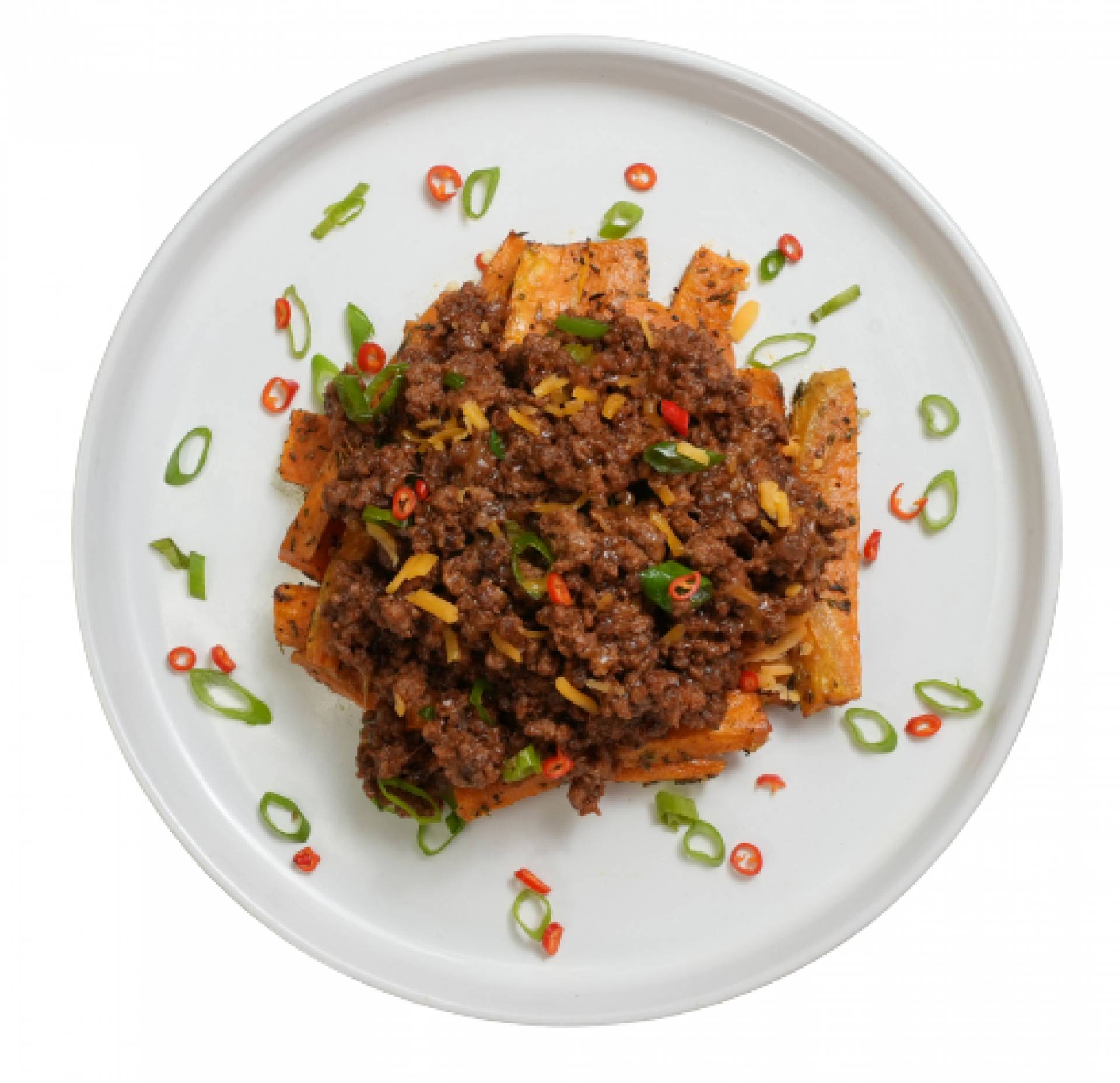 Loaded Beef Chili Sweet Potato Fries